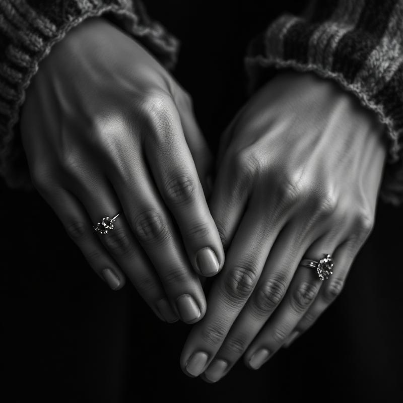 Close up of hands wearing fine jewelry